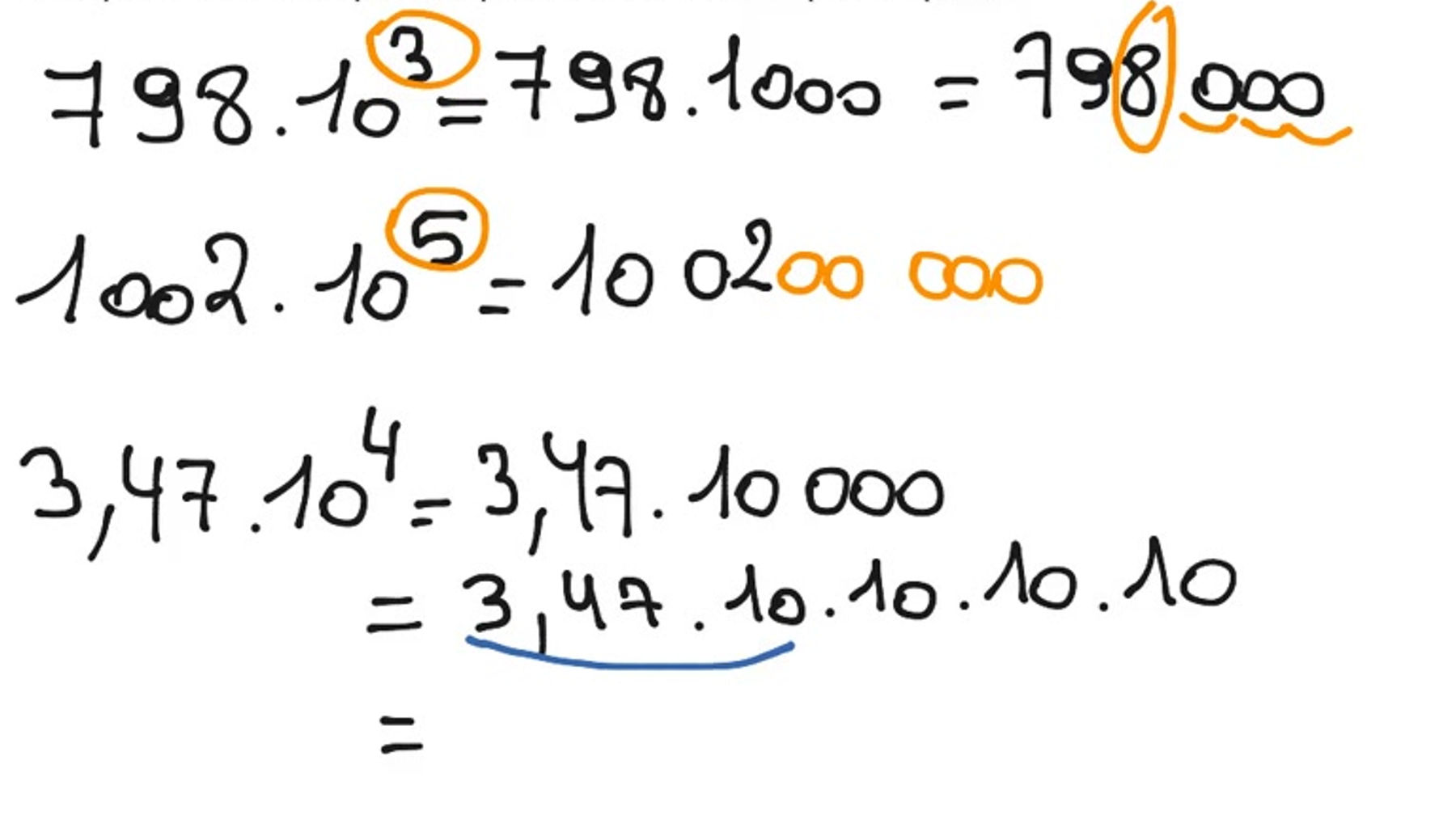 Multiplier par une puissance de 10 à exposant positif